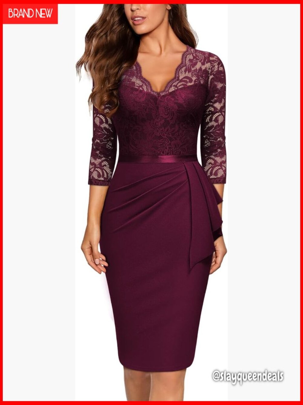 Retro V-Neck Floral Lace Ruffle Cocktail Party Dress Bodycon